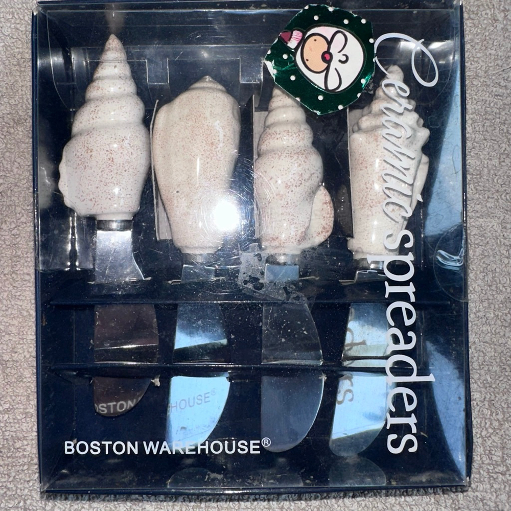 NOS 2008 Boston Warehouse Ceramic Shell Stainless Steel Spreader Knives Set/4